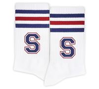 SSQBZU Striped Socks with the Letter ‘S’ in Red & Navy Blue, Initial Socks for Men&Women, Gifts for Him&Her, Ladies&Gentlemen, Family, Friends, Birthday, Anniversary, Valentine's Day. (065), S, 8