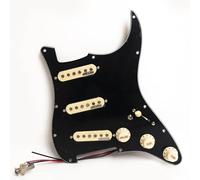 SSS Guitar Prewired Pickguard Loaded Set For Fender Stratocaster ST Style with Wilkinson Alnico 5 Single Coil Pickups, 3 Ply SSS Scratch Plate Guitar Wiring Harness Upgrade Kit (Black)