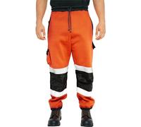 SSS® Mens Hi Vis Jogging Bottoms Combat Safety Trousers Hi Viz Work Trouser Reflective Fluorescent Workwear Joggers (S-XXL) Orange