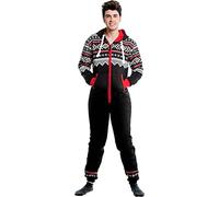 SSS® Mens Onesie Adult Jumpsuit Men Non footed One Piece Pajamas Hooded Playsuits Printed Onesies for Men Unisex Nightwear All in One Piece Sleepsuit Black-red