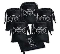 Ssshqlcb 6pcs Tarot Bag，Star Moon Printed Tarot Card Bag Black Velvet Pouch Drawstring Dice Pouch for Gifts Jewel Rune Crystal Witchcraft Divination Spiritial