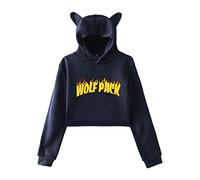 Sssniperwolf Wolf Pack Flame Logo Merch Hoodies for Girls Cat Ear Crop Top Hoodie Youth Streetwear Game Lovers Clothes (Navy,XXS)