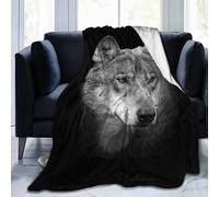 SSTREE Black Wolf Blanket Comfort Warmth Soft Cozy Air Conditioning Machine Wash Black and White Rose Skull Sherpa Fleece Blanket (Wolf-B, 50"x60")