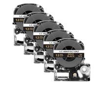 SSUMCUWR 5 Pack 12mm SS12KW Label Tape Compatible With SS12KW LK4WBN ST12KW For LW300 400 Label Maker(5PK Gold on Black)