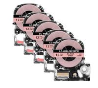 SSUMCUWR 5 Pack 12mm SS12KW Label Tape Compatible With SS12KW LK4WBN ST12KW For LW300 400 Label Maker(5PK Black on Pink)