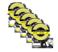 SSUMCUWR 5 Pack 12mm SS12KW Label Tape Compatible With SS12KW LK4WBN ST12KW For LW300 400 Label Maker(5PK Black on Yellow)