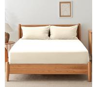 SSW HOMES King Fitted Sheet Cream - Deep Pocket 16 inch(40cm) - Soft Easy Care Brushed Microfiber Plain Bed Sheet - Hotel Quality Shrinkage and Fade Resistant Bedding