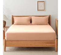 SSW HOMES King Fitted Sheet Peach - Deep Pocket 16 inch(40cm) - Soft Easy Care Brushed Microfiber Plain Bed Sheet - Hotel Quality Shrinkage and Fade Resistant Bedding