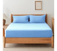 SSW HOMES Super King Fitted Sheet Light Blue - Deep Pocket 16 inch(40cm) - Soft Easy Care Brushed Microfiber Plain Bed Sheet - Hotel Quality Shrinkage and Fade Resistant Bedding