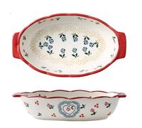 SSWH Rectangular Ceramics Baking Dishes with Handle, Casserole Dish Baking Dish, Lasagne Dish, Oven to Table Baking Dish with Ceramic Handles Ideal for Lasagne/Pie/Casserole/Tapa(Size:600ML,Color:Red)