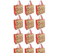 SSWL Gonk Jumbo Square PP Woven Bags - 12 Pack | Extra-Large Reusable Christmas Bags with Festive Gnome Design | Durable Tote for Toys, Clothes, Hampers & Holiday Shopping