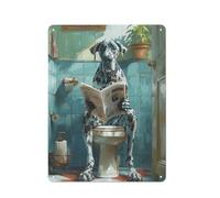 SSXAQWEE Blue Harlequin Great Dane on The ToiletWall Decor Art Metal Tin Poster Modern Bar Decorations40x30cm