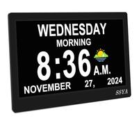 SSYA Demen Clock for Seniors, Digital Clock with Date and Day of the Week, Alzheimers Clock with DST, Large Calendar Alarm Clock, Unabridged, 30 cm, Black