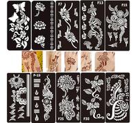 SSyang 10 Pieces Henna Tattoo Kit, Henna Stencil, Stencils for Hands, Butterfly, Flower, Geometry, Reusable, for Hands, Birthdays, Halloween, Christmas, Dances(18,5x9,5)