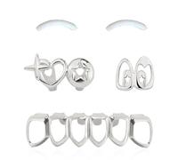 SSyang 18K Hip Hop Teeth Grills for Mouth, Braces Decoration, with 2 Silicone Moulds, for Mouth Top Bottom, for Music Festival Parties, Hip Hop Rappers, Silver, Double Cut-Out on the Side