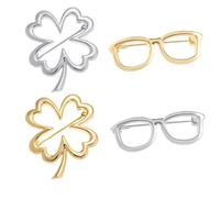SSyang 4 Pieces Brooch, Fixed Clothes Small Brooch Alloy inlaid artificial Jewelry Simple Pearl Pin Jewelry Clothing Accessories,for Women Girls Gift Jewellery,Four-Leaf Clover+Glasses (Gold+Silver)