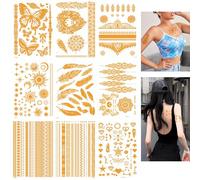 SSyang 9 Sheets Gold Temporary Tattoos, Glitter Golden Metallic Tatoo Sticker, Butterfly/Lion/Feather/Sun and Moon, Sparkling and Shiny, Easy to Paste, for Arms, Shoulders, Chest, Waist