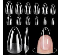 SSyang L Natural Almond Nail Tip for Flat Nails, 600 pieces shaped ballerina for curved nails, extra thick long artificial nails, complete cover, 12 sizes (half matt + transparent)