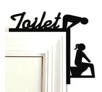 SSyang Washroom Sign Wooden, Bathroom Sign, Wc Sign Suspension, No Need to Punch Holes, No Glue Required, Hanged from The Toilet Door (Black)