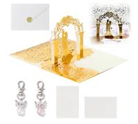 SSyang Wedding Pop Up Card, with 2 Guardian Angel Keychains, 3D Pop up Wedding Card, Popup Wedding Card for Couples, Engagement Cards for Couples Wedding Greeting Cards, Gifts for Bride and Groom