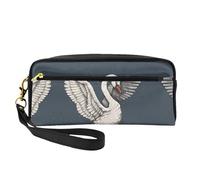 SSYGHT Beautiful White Swan Print Leather Small Makeup Bag – Travel Toiletry Bag for Women, Reusable Cosmetic Pouch with Zipper, Black, One Size, Black, One Size