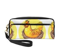 SSYGHT Bird's Nest Golden Chicken Print Leather Small Makeup Bag â€“ Travel Toiletry Bag for Women, Reusable Cosmetic Pouch with Zipper, Black, One Size, Black, One Size
