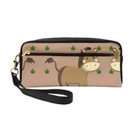 SSYGHT cartoon donkey Print Leather Small Makeup Bag – Travel Toiletry Bag for Women, Reusable Cosmetic Pouch with Zipper, Black, One Size