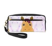 SSYGHT cartoon horse head Print Leather Small Makeup Bag â€“ Travel Toiletry Bag for Women, Reusable Cosmetic Pouch with Zipper, Black, One Size, Black, One Size