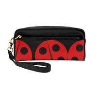 SSYGHT Cartoon ladybug Print Leather Small Makeup Bag – Travel Toiletry Bag for Women, Reusable Cosmetic Pouch with Zipper, Black, One Size, Black, One Size