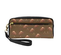 SSYGHT Chocolate Squares Cake Print Leather Small Makeup Bag â€“ Travel Toiletry Bag for Women, Reusable Cosmetic Pouch with Zipper, Black, One Size, Black, One Size