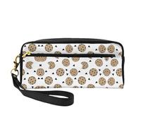 SSYGHT Cookies Food Chocolate Chip Biscuits Print Leather Small Makeup Bag â€“ Travel Toiletry Bag for Women, Reusable Cosmetic Pouch with Zipper, Black, One Size, Black, One Size