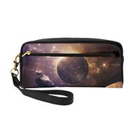 SSYGHT Cosmic Shining Planet Print Leather Small Makeup Bag – Travel Toiletry Bag for Women, Reusable Cosmetic Pouch with Zipper, Black, One Size, Black, One Size