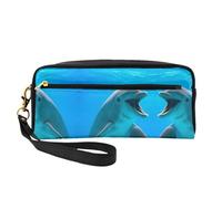 SSYGHT Cute dolphin Print Leather Small Makeup Bag – Travel Toiletry Bag for Women, Reusable Cosmetic Pouch with Zipper, Black, One Size, Black, One Size