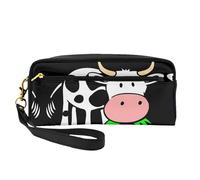 SSYGHT Cute little cow Print Leather Small Makeup Bag â€“ Travel Toiletry Bag for Women, Reusable Cosmetic Pouch with Zipper, Black, One Size