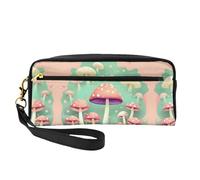 SSYGHT Dream Mushroom Print Leather Small Makeup Bag â€“ Travel Toiletry Bag for Women, Reusable Cosmetic Pouch with Zipper, Black, One Size