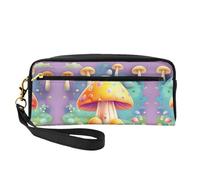 SSYGHT Fantasy Dream Mushroom Print Leather Small Makeup Bag â€“ Travel Toiletry Bag for Women, Reusable Cosmetic Pouch with Zipper, Black, One Size