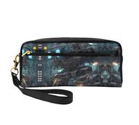 SSYGHT Future Robot Print Leather Small Makeup Bag – Travel Toiletry Bag for Women, Reusable Cosmetic Pouch with Zipper, Black, One Size