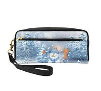 SSYGHT Hardworking snowman Print Leather Small Makeup Bag â€“ Travel Toiletry Bag for Women, Reusable Cosmetic Pouch with Zipper, Black, One Size, Black, One Size