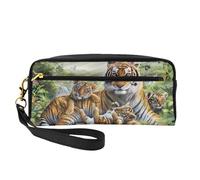SSYGHT Jungle Tigers Cub Print Leather Small Makeup Bag â€“ Travel Toiletry Bag for Women, Reusable Cosmetic Pouch with Zipper, Black, One Size, Black, One Size