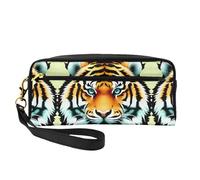 SSYGHT Little fat tiger head Print Leather Small Makeup Bag – Travel Toiletry Bag for Women, Reusable Cosmetic Pouch with Zipper, Black, One Size, Black, One Size