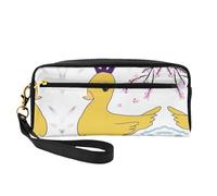 SSYGHT little yellow duck Print Leather Small Makeup Bag – Travel Toiletry Bag for Women, Reusable Cosmetic Pouch with Zipper, Black, One Size, Black, One Size