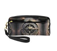 SSYGHT Magical Design Norse Runes Compass Print Leather Small Makeup Bag â€“ Travel Toiletry Bag for Women, Reusable Cosmetic Pouch with Zipper, Black, One Size