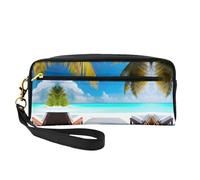 SSYGHT Maldives Holidays Print Leather Small Makeup Bag – Travel Toiletry Bag for Women, Reusable Cosmetic Pouch with Zipper, Black, One Size