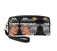 SSYGHT Melanin Afro Woman Print Leather Small Makeup Bag â€“ Travel Toiletry Bag for Women, Reusable Cosmetic Pouch with Zipper, Black, One Size