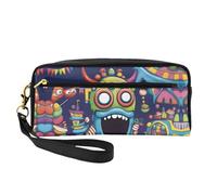 SSYGHT MonsterMash Print Leather Small Makeup Bag â€“ Travel Toiletry Bag for Women, Reusable Cosmetic Pouch with Zipper, Black, One Size, Black, One Size