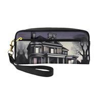 SSYGHT MorbidMansion Print Leather Small Makeup Bag – Travel Toiletry Bag for Women, Reusable Cosmetic Pouch with Zipper, Black, One Size, Black, One Size