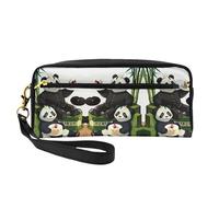 SSYGHT pandas of Father and son Print Leather Small Makeup Bag – Travel Toiletry Bag for Women, Reusable Cosmetic Pouch with Zipper, Black, One Size