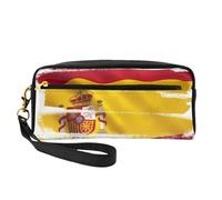 SSYGHT Spain Flag Print Leather Small Makeup Bag â€“ Travel Toiletry Bag for Women, Reusable Cosmetic Pouch with Zipper, Black, One Size, Black, One Size