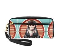 SSYGHT The silent monkey Print Leather Small Makeup Bag – Travel Toiletry Bag for Women, Reusable Cosmetic Pouch with Zipper, Black, One Size, Black, One Size