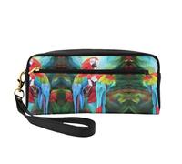 SSYGHT Two Colored Parrots Print Leather Small Makeup Bag – Travel Toiletry Bag for Women, Reusable Cosmetic Pouch with Zipper, Black, One Size, Black, One Size